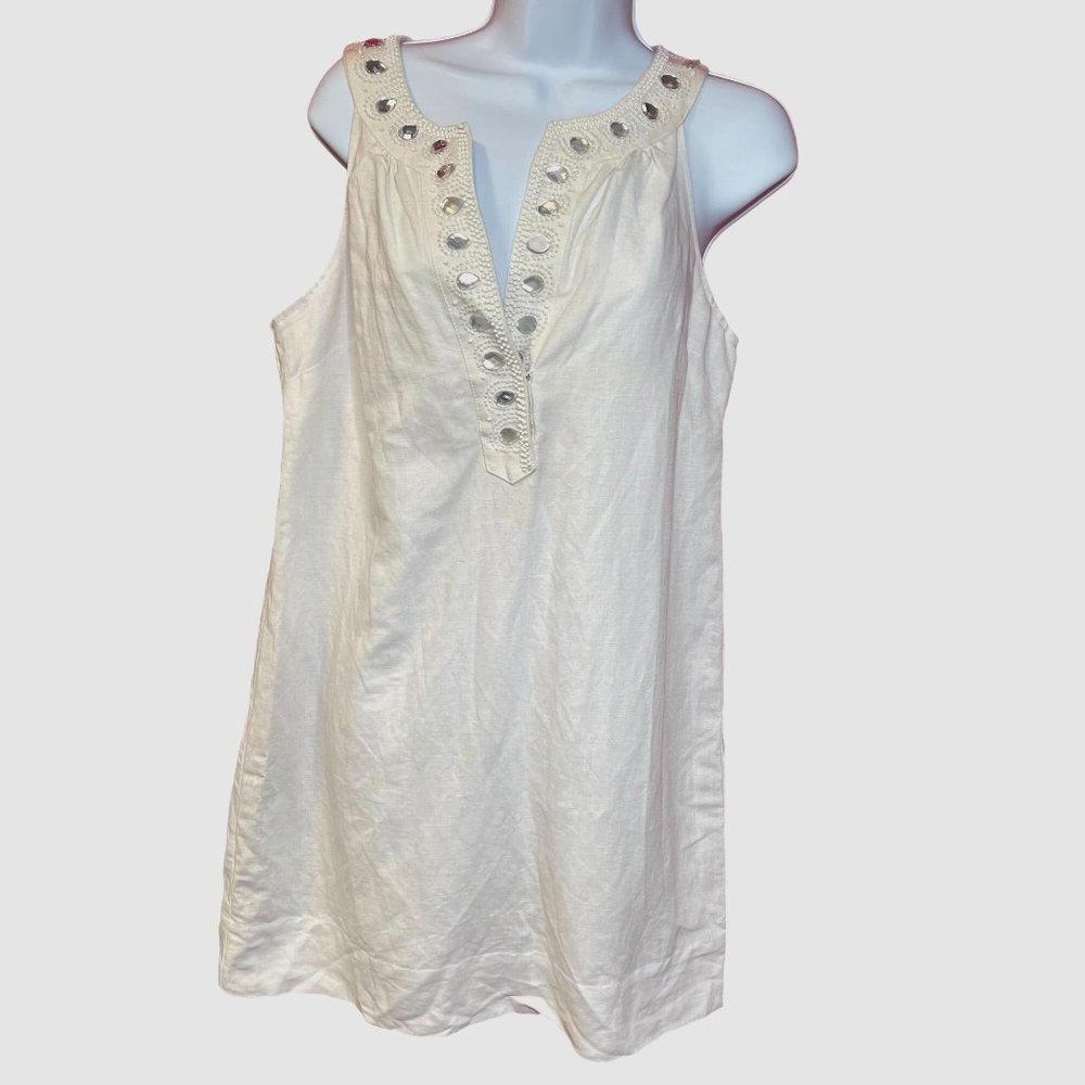 New york And Company Women's Size M White Sleeveless Dress with Grommet Linen